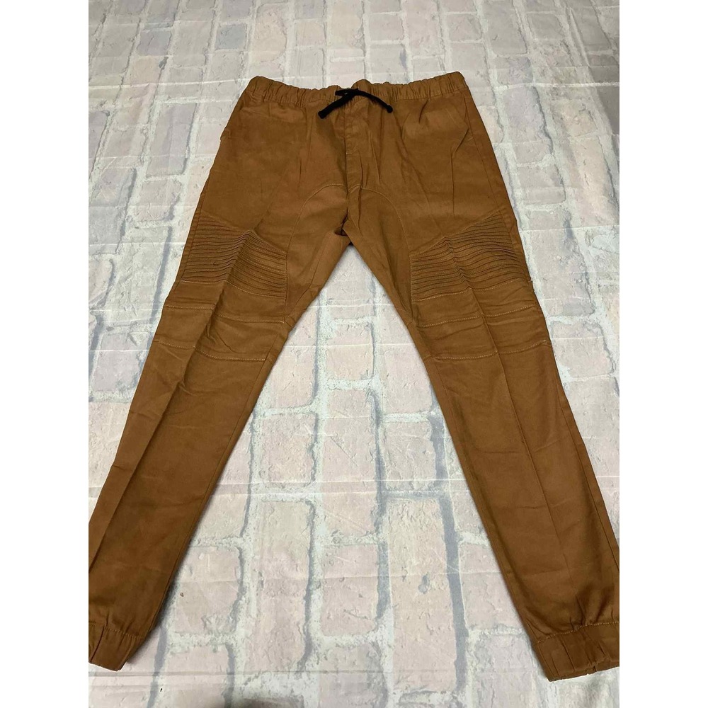 True Rock Mens Jogger Pants Camel Brown Moto Style Drawstring Waist XXL